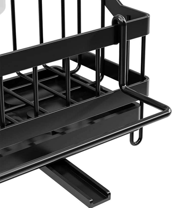 Sponge Holder,Kitchen Sink Caddy Organizer with High Brush Holder, Stainless Steel Kitchen Countertop Organizers and Storage Accessories,Soap Dispenser Organize (Black, 9.65"*3.94"*3.94")
