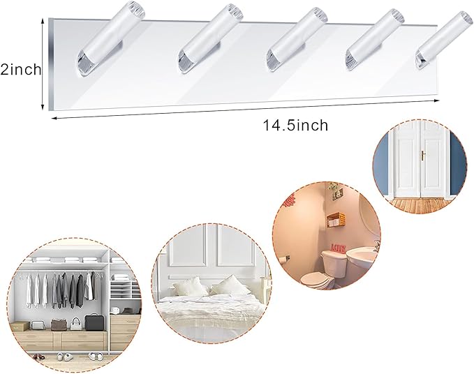 Chunful 4 Pcs Acrylic Wall Mounted Necklaces Organizer with 6 Hooks Clear Adhesive Jewelry Wall Mount Hanging Hooks for Necklaces Bracelets Rings Chains