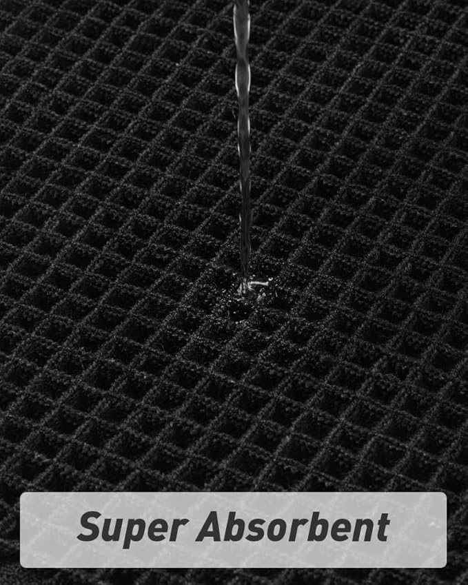 AMOAMI Upgraded Waffle Bath Mat, Super Absorbent Non Slip Bath Mats for Bathroom Floor, Machine Washable Bathroom Rugs with Tassels, Rubber Backed Bathroom Mats, Ultra Soft, 20" x 32", Black