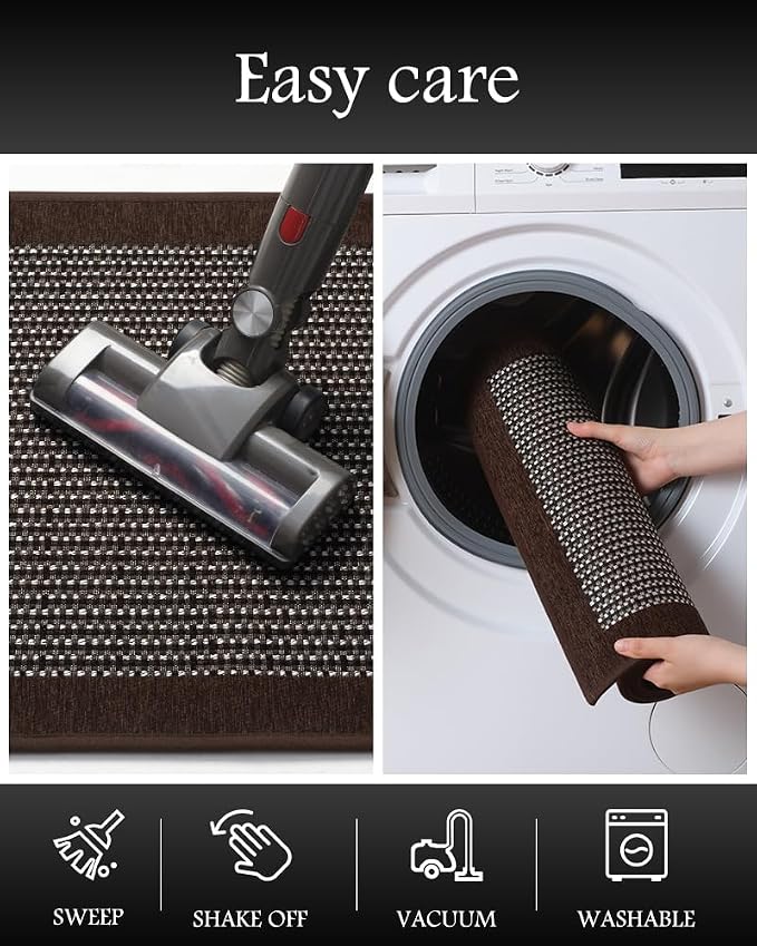 PADOOR Non Slip Kitchen Rugs Sets of 2 - Extra Large 2.5'x6' + 20"x32" Runner Rugs for Kitchen Floor Non Skid Washable, Absorbent Kitchen Mat for in Front of Sink 2 Piece Dark Brown