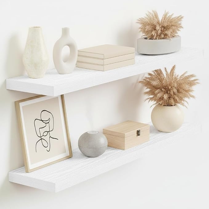 Vivelove White Floating Shelves 36 Inches Long, Wall Display Shelves with Invisible Brackets, for Bathroom Living Room Kitchen Bedroom Office Farmhouse Home Decor, 36x9.3X 1.5 - Set of 2, White