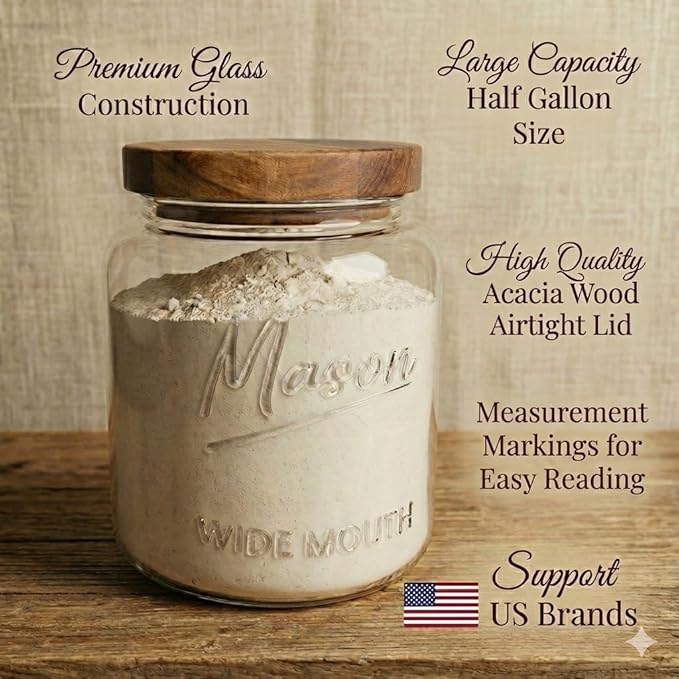 kitchentoolz Large Mason Jars with Lids – 64 oz Mason Jars Wide Mouth, 1/2 Gallon Glass Jar with Lid for Pantry Storage, Canning, Flour, Dry Goods – 2 Pack