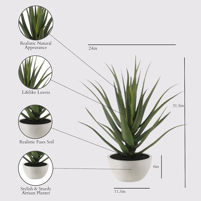 CG Hunter Faux Agave Plant, Premium Artificial Indoor Plant Stands 31.5” Tall and Enhances Interior Design, Lifelike-Leaves Create Realistic Natural Appearance, Planter Pot Included