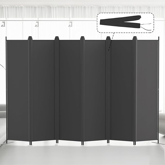 Kokorona 6 Panel Room Divider, 6FT Tall Folding Privacy Screen Wall Dividers, Portable Privacy Screen Freestanding Room Divider for Room Separation, Included - Cover Strips, Grey, 120''W x 72''H