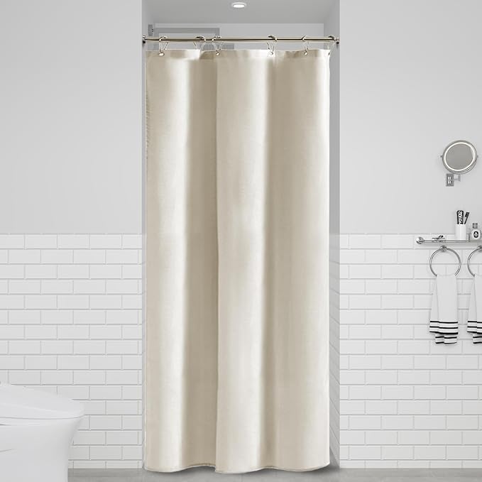 BTTN Stall Fabric Shower Curtain - 48x72 Inch Narrow Linen Textured Heavy Duty Shower Curtain Set with 8 Plastic Hooks, Hotel Spa Luxury Small Waterproof Neutral Bath Curtain for Bathroom, Light Cream