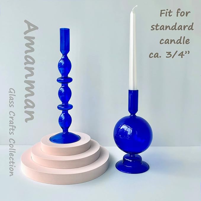 Candle Stick Candle Holder, Glass Candle Holders for Table Centerpiece, Modern Style Klein Blue Candle Holder Mixed 4pcs
