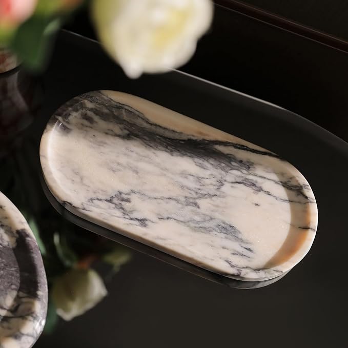 Natural Marble Cloud Shape Jewelry Tray, Key Tray for Entryway Table, Jewelry Dish Trinket Tray for Home Décor, Ring Holder for Women Gift, DAEBFC (10"(25cm) X 5"(12.5cm))