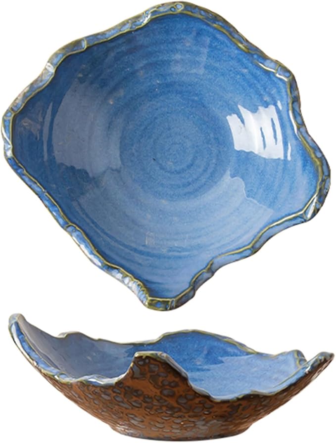 8" Small Ceramic Decorative Bowl 1 Pice – Irregular Rim Reactive Glaze Candy Bowl, Berry Bowl, Entryway Catchall, Japanese Style Fruit Dish for Tabletop or Home Decor (Blue)
