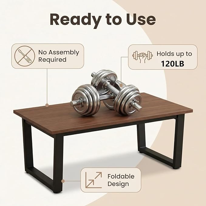 Walnut Folding Coffee Table: 35.5in Rustic Industrial Coffee Table, No Assembly Required, Modern Minimalist & Easy Storage Compact Design for Living Room, Bedroom, Home Office, Brown