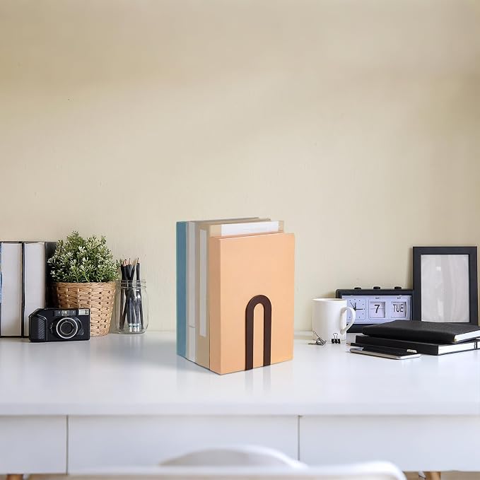 Chunful 6 Pcs Bronze Book Ends for Shelves Modern Metal Decorative Small Bookends Book Shelf Organizer Minimalist Design Stopper to Hold Books for Home Office (5.5 * 3.75 * 2.25inch)