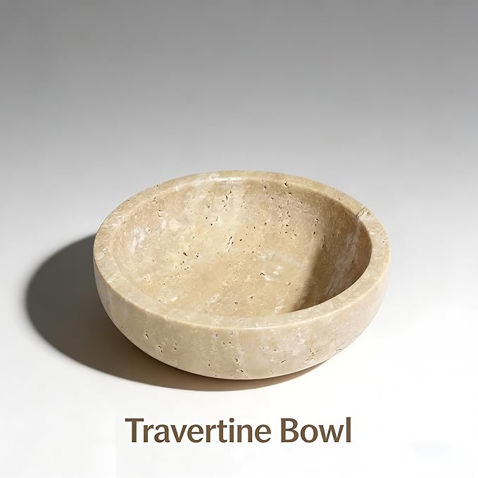 Small Travertine Decorative Bowl for Keys, 5.9 inches,Natural Stone Bowl for Home Decor, Fruit, Nuts, Jewelry tray,Coffee Tables Centerpiece, Soap Serving