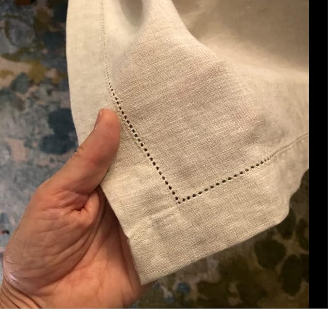 EVERLY Pure Linen Hemstitch Tablecloth,100% Stonewashed French Linen tablecloths for Kitchen Dining Rectangle Tables,60x84Inch Machine Washable Christmas Thanksgiving Organic Tablecloth-Natural Linen
