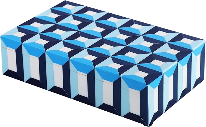 Handicrafts Home Blue Decorative Storage Box with Lid – Coffee Table Storage Box, Modern Resin Inlay Wooden Box, Remote Holder, Desk Organizer, Decorative Keepsake Box for Coastal Decor- 10x6x2.5