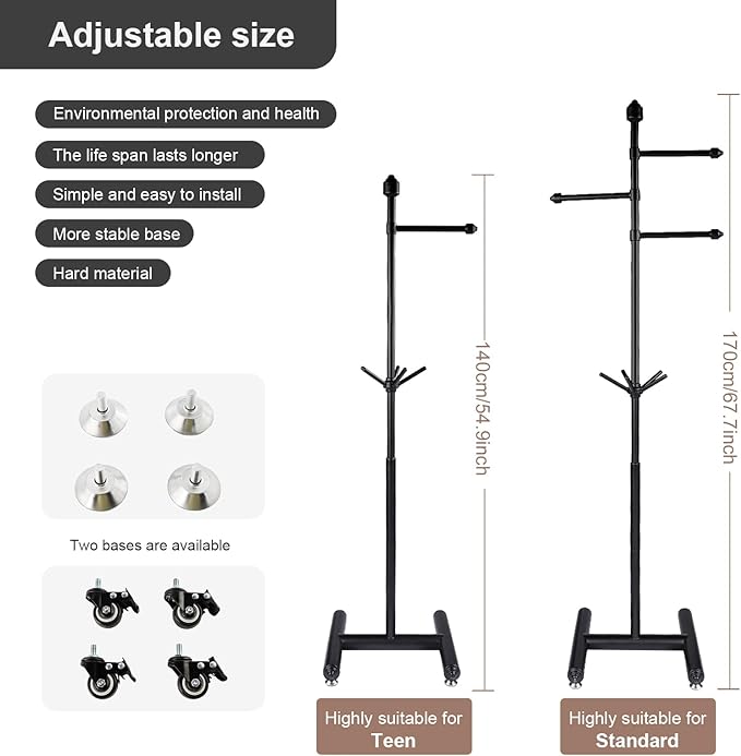 Metal Coat Rack Freestanding heavy duty,Sturdy Coat Tree Stand adjustable height with movable wheels,3 arms can accommodate more Winter Coats Jackets Suits, for Hall Entrance Bedroom Office (Modern)