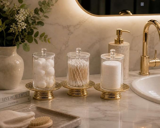Ceramic Gold Candle Plate Set, 3-Piece – Decorative Candle Holder Tray for Pillar Candles, Jewelry, Trinkets or Bathroom Counter – Elegant Gold Finish for Tabletop & Home Décor