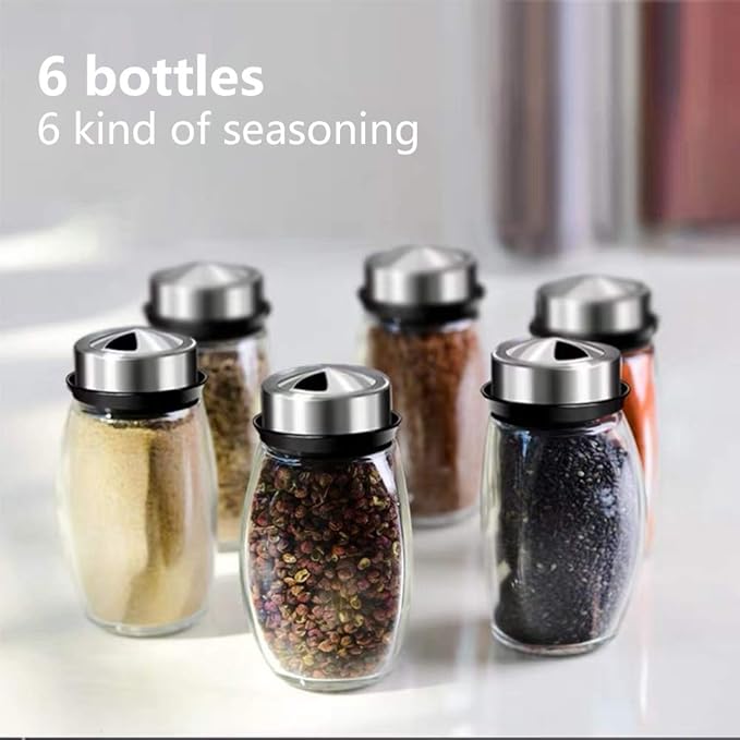 Hossejoy 6-Jar Revolving Spice Rack Organizer Holder, Kitchen Countertop Seasoning Stand Organizer Include 6 Glass Jar Bottles, Great Gift For Chefs & Foodies (Spices Not Included)