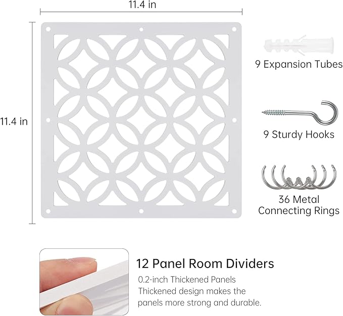 Boshen 12PCS Hanging Room Divider Wall Screen Panel Room Divider Panels Privacy Screen Divider Home Decor for Living Room Bedroom Home Office Restaurant Decor-White02