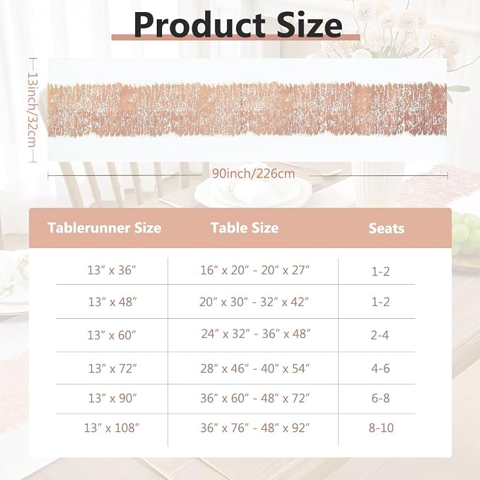 Metallic Style Table Runner, Cotton and Linen Rose Gold Table Runners 90 inches Long,Pre-Pressed Metal Striping Process, Birthday Wedding Decorations for Living Room Decor(Rose Gold, 13"x90")
