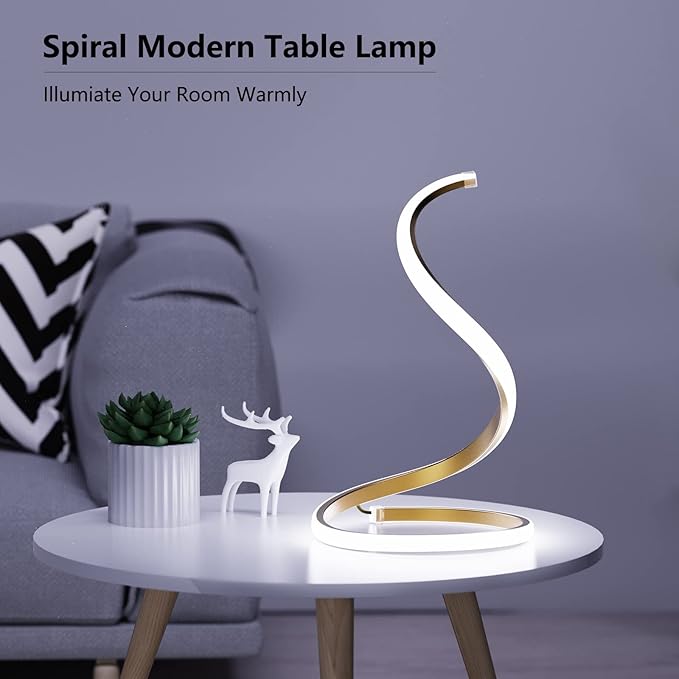 NUÜR LED Table Lamps Set of 2, Gold Bedside Table Lamps, Nightstand Table Lamp, Touch Control,Stepless Dimmable, Curved Art Decorative Table Lamp for Living Room Bedroom Office Home