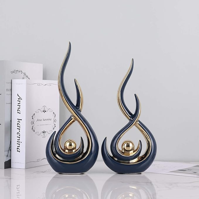 Abstract Ceramic Modern Sculpture, Knick Knacks Statues for Living Room, Shelf, TV Stand, Coffee Table, Dining Room, Office, Bedroom, Home Decor, Centerpiece, Great Gift Idea (Blue Gold)