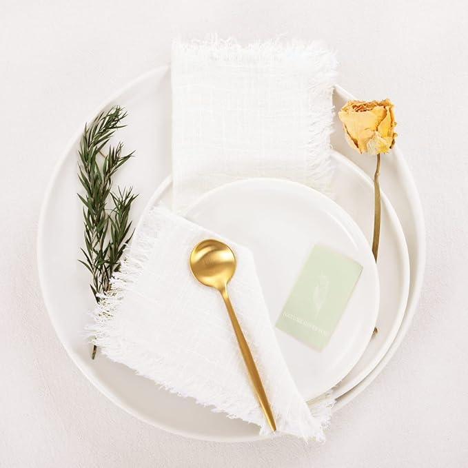 Socomi Set of 12 Linen Napkins Cream White Easter Spring Cloth Napkins Washable Cotton Dinner Napkins Fringe 17"x17" for Wedding Party Bridal Baby Shower Birthday Table Decorations