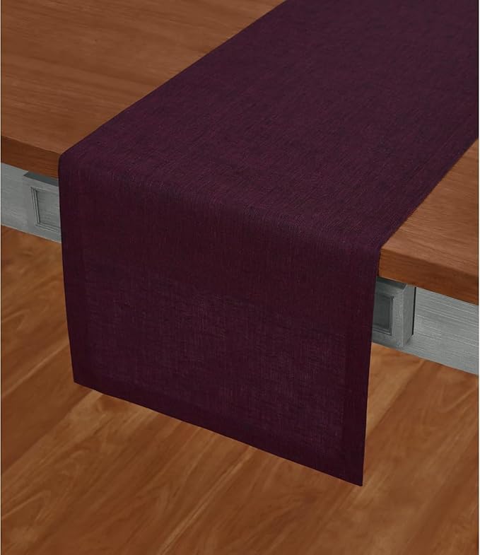 Solino Home Linen Chambray Burgundy Table Runner 132 Inches Long - Athena, 100% Pure Linen 14 x 132 Inch Table Runner