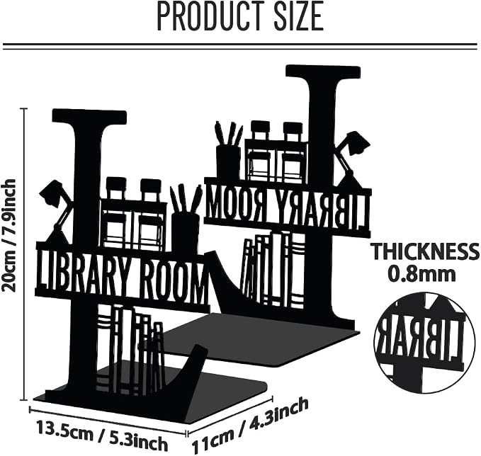 WADORN Library Room Metal Decorative Bookend for Shelves, Heavy Duty Book Ends for Heavy Books, Non-Skid Books Holder Stand for Desk, Book Support Stopper for Bookshelf Office Home, 5.3x4.3x7.9 Inch