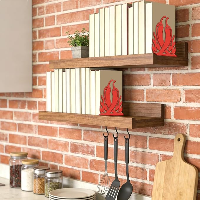 Peacoblue Metal Bookends for Shelves, Modern Decorative Heavy Duty Study Book Ends Stoppers for Office Desk Shelf, Room 5.3"x4.3"x6.1" Cast Iron Tall Bookends 1 Pair (Red Chili and Flame)