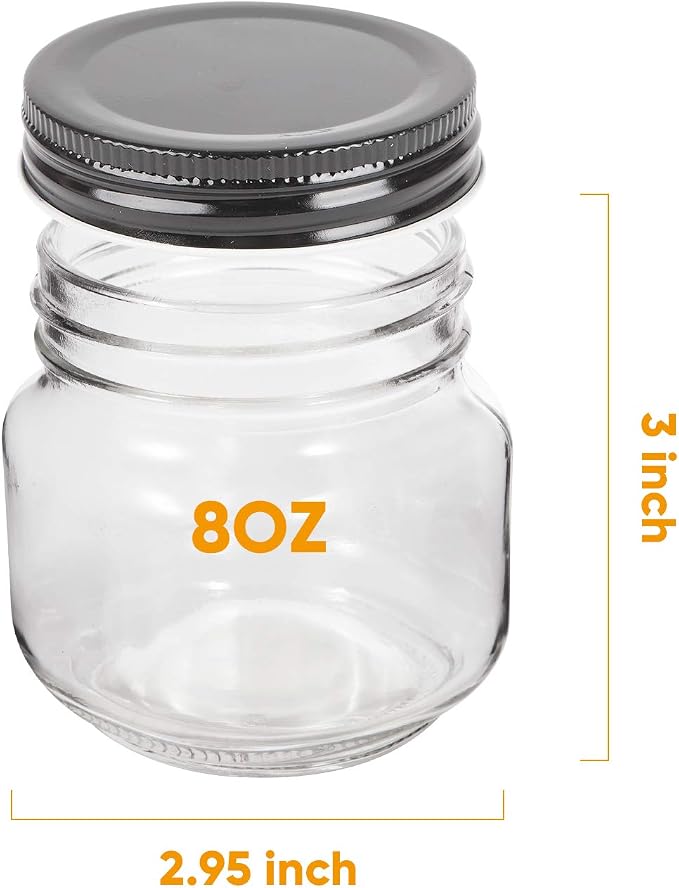 QAPPDA Mason Jars, Glass Jars With Lids 8 oz,Canning Jars For Pickles And Kitchen Storage,Wide Mouth Spice Jars With Black Lids For Honey,Caviar,Herb,Jelly,Jams,Set of 30