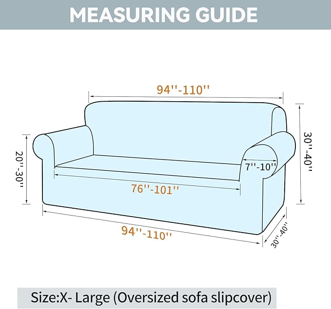 LURKA Stretch Oversized Sofa Slipcovers 1 Piece Couch Covers for 3 Cushion Couch Sofa Furniture Protector Full Sofa Covers with Elastic Bottom for Kids and Pet (X-Large, Black)
