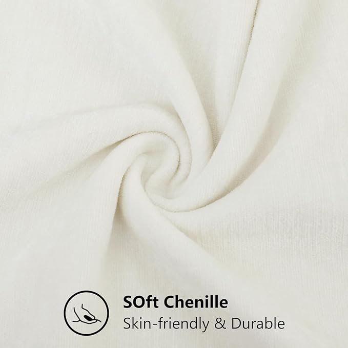 decorUhome Chenille Cream White Throw Pillow Covers 22x22 Inch Set of 2, Decorative Soft Couch Pillow Covers Solid Dyed Accent Farmhouse Neutral Square Pillow Cases for Sofa
