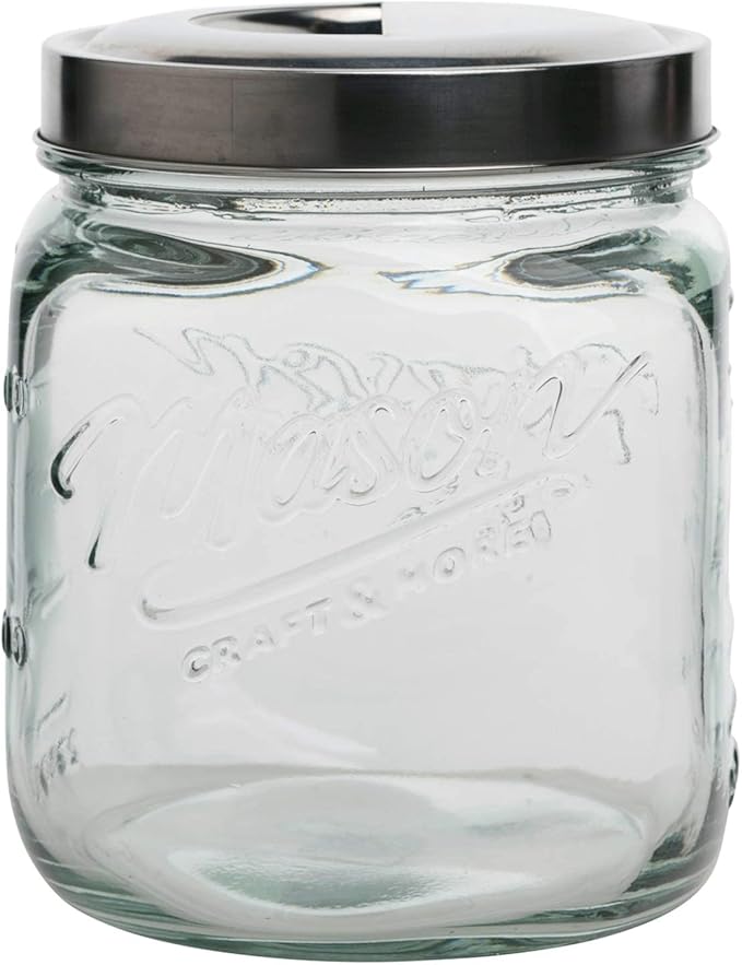 Mason Craft & More Airtight Kitchen Food Storage Clear Glass Pop Up Lid Canister, Medium 2.7 Liter Pop Up Canister