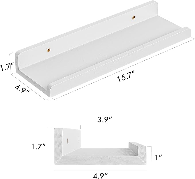 YUFLINX 16’’White Floating Shelves for Wall with Anti-Crash Design Set of 6,Nursery Book Shelves for Room Decor/Storage/Display,Hanging Wall Shelves for Bedroom, Bathroom, Living Room,Kids Room