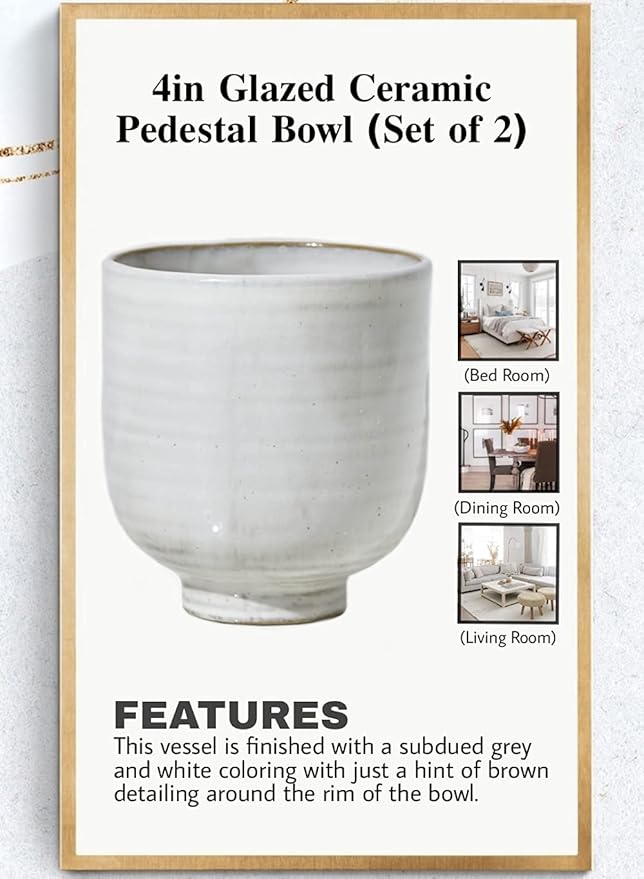 Serene Spaces Living Small Glazed Ceramic Pedestal Bowl, Set of 2- Centerpiece for Vintage Weddings, Events, Measures 4.25" Tall and 4" Diameter