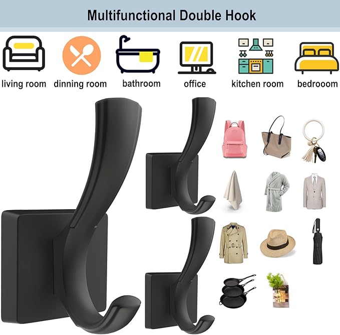TOFIIGREM Black Wall Hooks Coat Hook, Towel Hooks Robe Hook for Bathroom, Entryway Mudroom Hooks for Hanging Coat Key Hat Backpack (8 Pack, Black)