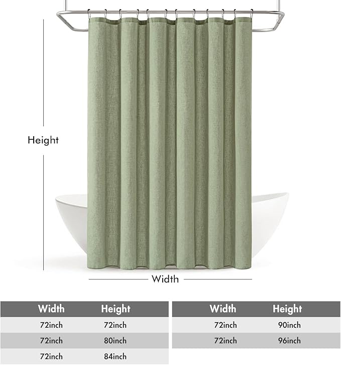 MIULEE Linen Shower Curtain with 12 Metal Hooks Washable Country Boho Farmhouse Heavy Buttonhole Fabric Shower Curtain Set Thick Cloth Neutral Waterproof Curtains for Bathroom W72*L80, Sage Green