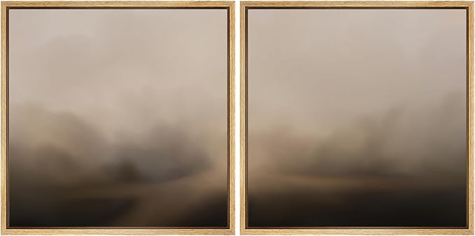 SIGNFORD Framed Canvas Print Wall Art Set Neutral Foggy Landscape Soft Beige and Brown Abstract Illustrations Modern Art Minimal Relax/Calm for Living Room, Bedroom, Office - 16"x16"x2 Natural