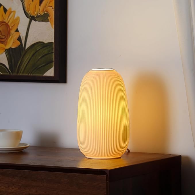 9.5" Modern Ceramic Table Lamp,White Bedside Table lamp, Night Lamp,Decorative Lamp,Ambient Lighting,Artistic lamp,Suitable for Living Room, Bedroom, Entrance, Kitchens, Corded, Bulb Included