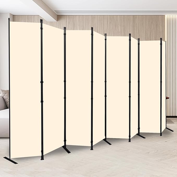 Room Divider and Folding Privacy Screens 8 Panel, 172'' Wide Partition Room Dividers, Portable Room Divider Panel for Room Separtition, Large Wall Dividers for Room, Office, School,Studio Beige