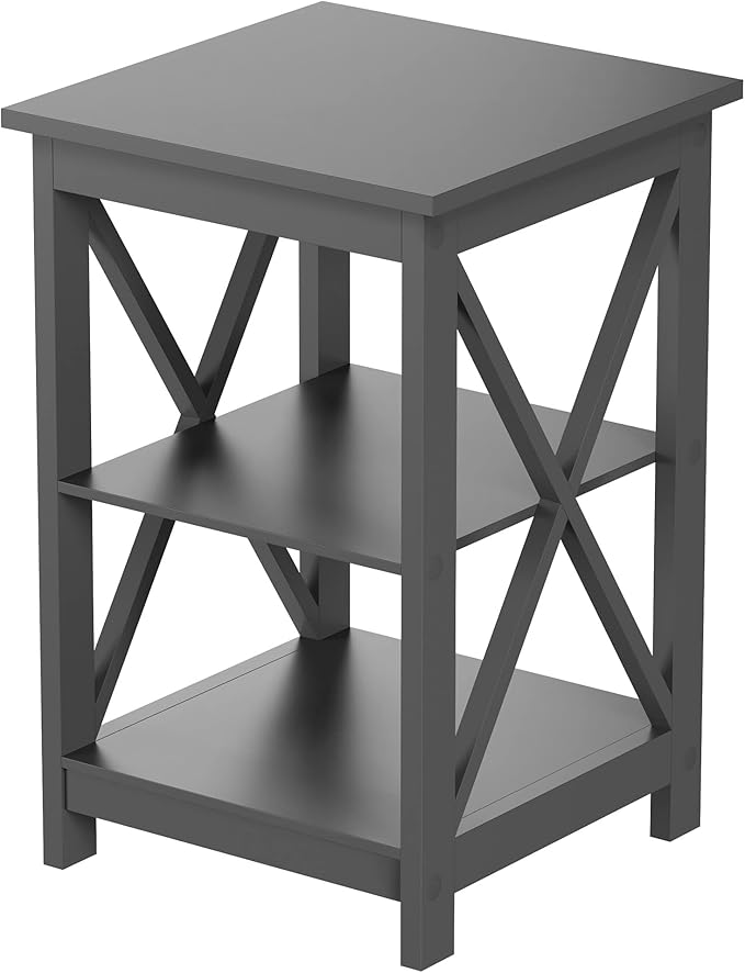 Lavish Home Wooden End Table - Modern Style Sofa Side Table with X-Leg Design and Two Shelves - Small Furniture for Living Room or Bedroom (Gray)