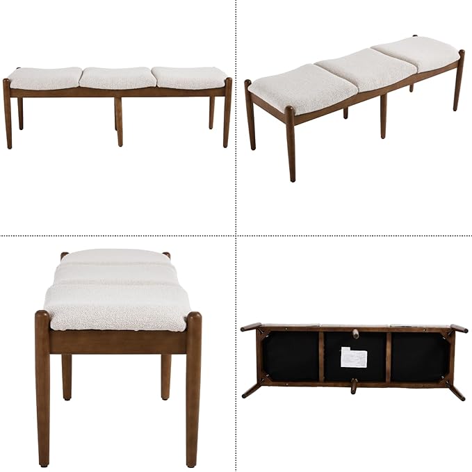 Ya-Home Modern Boucle Ottoman Bench, 54.25” Upholstered Sherpa Bedroom End of Bed Bench, Long Seating Entryway Bench Window Bench with Padded Cushion Solid Wood Legs for Living Room/Hallway, Beige
