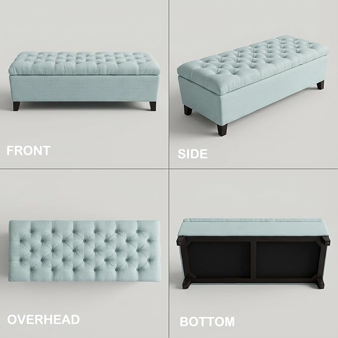 Chifee & Vingol 50" Ottoman with Storage Oversized End of Bed Storage Bench Upholstered Benches for Entryway, Living Room, Bedroom-Light Blue