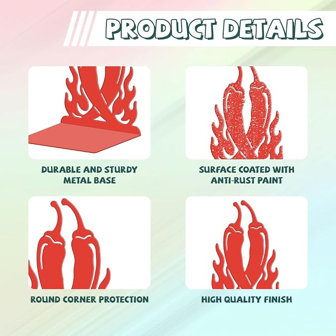 Peacoblue Metal Bookends for Shelves, Modern Decorative Heavy Duty Study Book Ends Stoppers for Office Desk Shelf, Room 5.3"x4.3"x6.1" Cast Iron Tall Bookends 1 Pair (Red Chili and Flame)