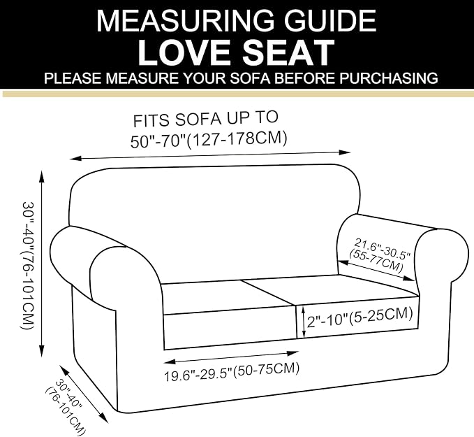 U-NICE HOME 3 Pieces Stretch Loveseat Couch Cover Sofa Cover Washable Sofa Slipcover with Individual Seat Cushion for 2 Cushion Couch Sofa Pet Friendly(Loveseat, Grey)