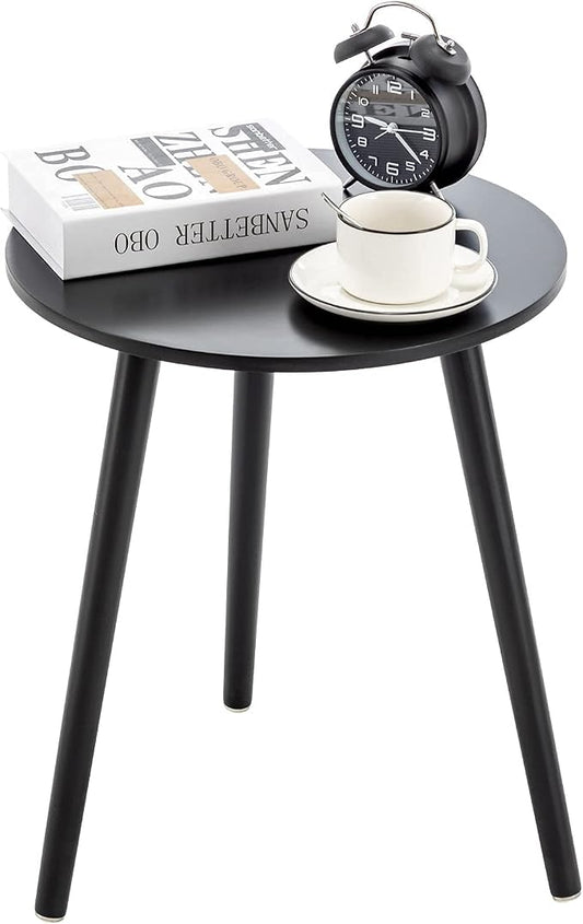 Apicizon Black Round Side Table, Black End Table Bedside Table Nursery with Wood Legs, Nightstand for Living Room, Bedroom, 16.5 x 20.5 Inches