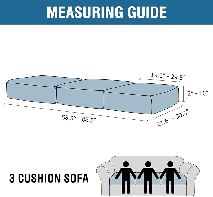 H.VERSAILTEX Velvet Stretch Couch Cushion Cover Plush Cushion Slipcover for Sofa Cushion Furniture Protector Seat Cushion Sofa Cover (3 Piece Sofa Cushion Covers, Stone Blue)