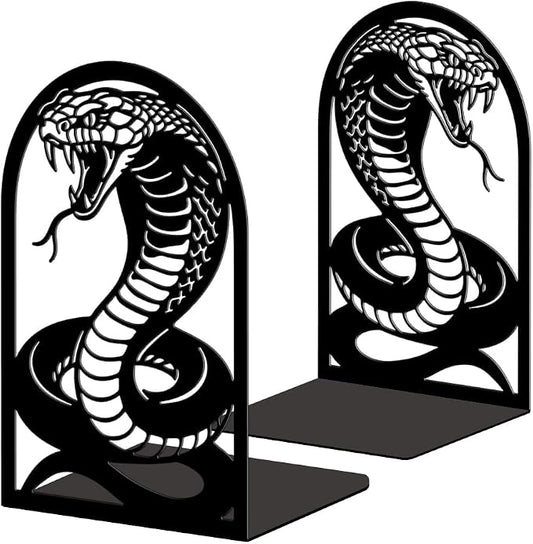Peacoblue Metal Bookends for Shelves, Modern Decorative Heavy Duty Study Book Ends Stoppers for Office Desk Shelf, Room 5.3"x4.3"x7.9" Cast Iron Tall Bookends 1 Pair (Realistic Snake)