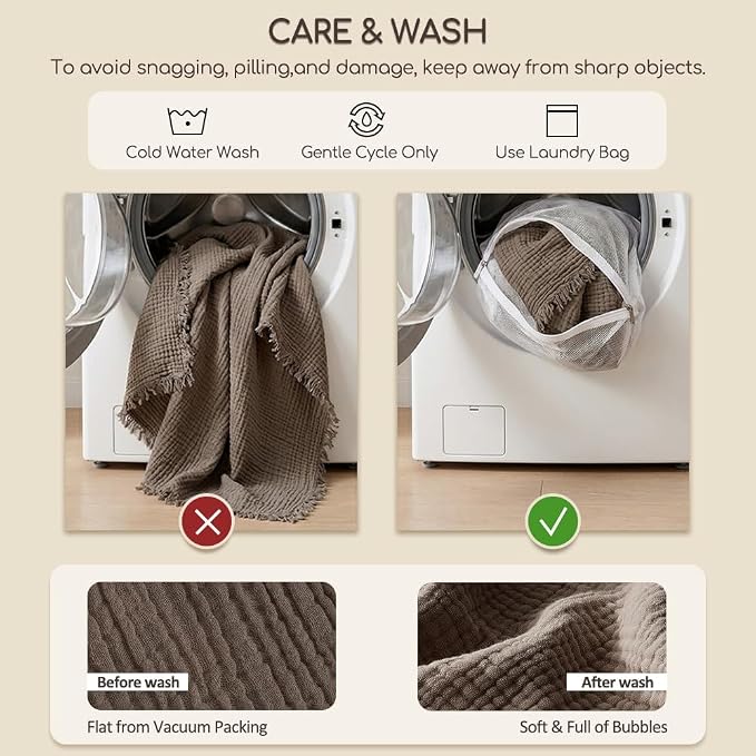WDCOZY Muslin Throw Blanket 100% Cotton Blankets 4-Layer Breathable Lightweight Soft for Couch Boho Farmhouse Linen Tassels Ruffle Gauze Blankets All Season for Adults 50x60 Inches White