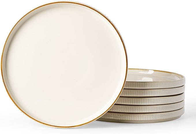famiware Star Dinner Plates for 6, 10 inches Plate Set, Scratch Resistant, Stoneware Dinnerware, Kitchen Modern Rustic Serving Dishes, Vanilla White