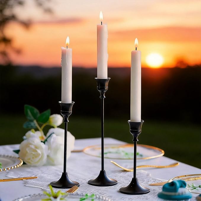Set of 6 Metal Candle Holders for Taper Candles, 3 Sizes Decorative Candlestick Holders for Table Centerpiece, Wedding, Dinner Party, Home Decor (Black)